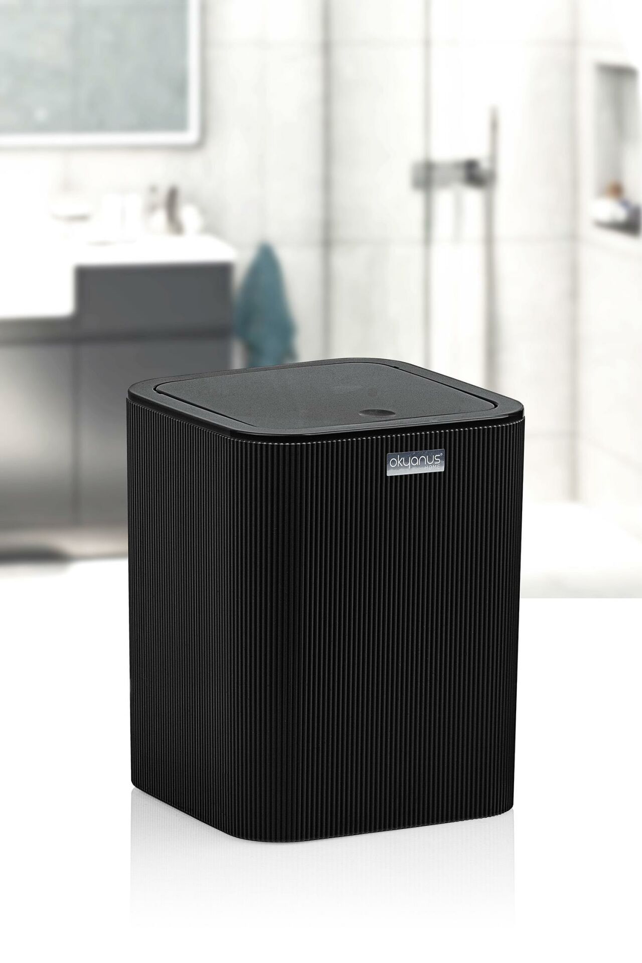 Okyanus Home Mina Siyah Çizgili Kare Çöp Kovası