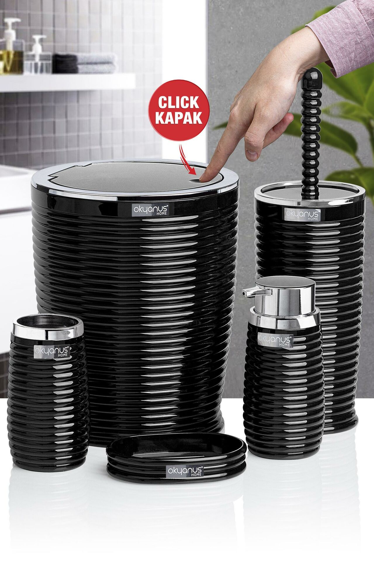 Okyanus Home Siyah Kromlu Elegans 5'li Banyo Seti