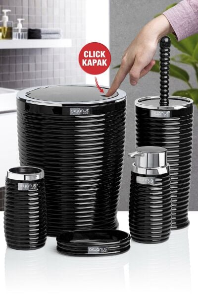 Okyanus Home Siyah Kromlu Elegans 5'li Banyo Seti