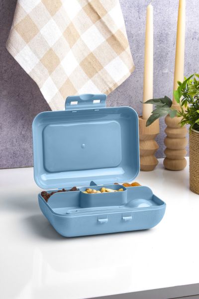 Okyanus Home Mavi Lunch Box 2 Katlı 5 bölmeli Kendinden Çatal Kaşıklı Beslenme Kutusu