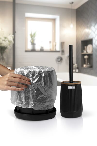 Okyanus Home Nida Siyah Ahşap Desenli Eko 2'li Wc Kova Ve Fırça Seti