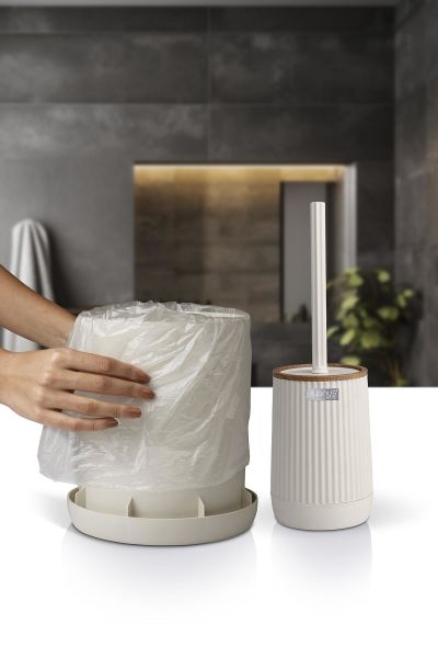 Okyanus Home Nida Bej Ahşap Desenli Eko 2'li Wc Kova Ve Fırça Seti