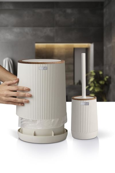 Okyanus Home Nida Bej Ahşap Desenli Eko 2'li Wc Kova Ve Fırça Seti