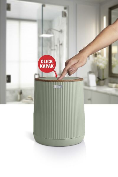 Okyanus Home Nida Yeşil Ahşap Desenli Eko Çöp Kovası