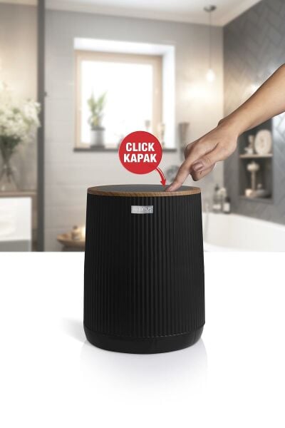 Okyanus Home Nida Siyah Ahşap Desenli Eko Çöp Kovası
