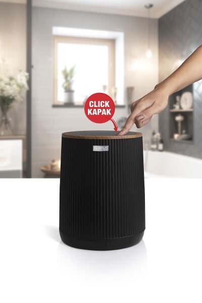 Okyanus Home Nida Siyah Ahşap Desenli Eko Çöp Kovası