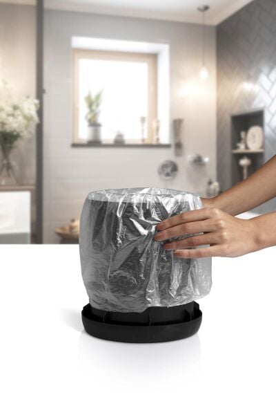Okyanus Home Nida Siyah Ahşap Desenli Eko Çöp Kovası