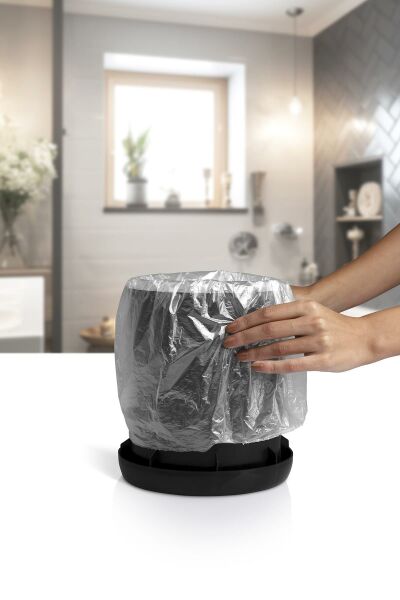 Okyanus Home Nida Siyah Ahşap Desenli Eko Çöp Kovası