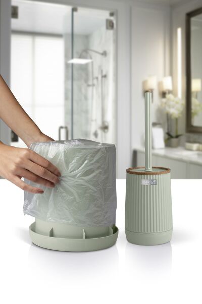 Okyanus Home Nida Yeşil Ahşap Desenli Eko 2'li Wc Kova Ve Fırça Seti