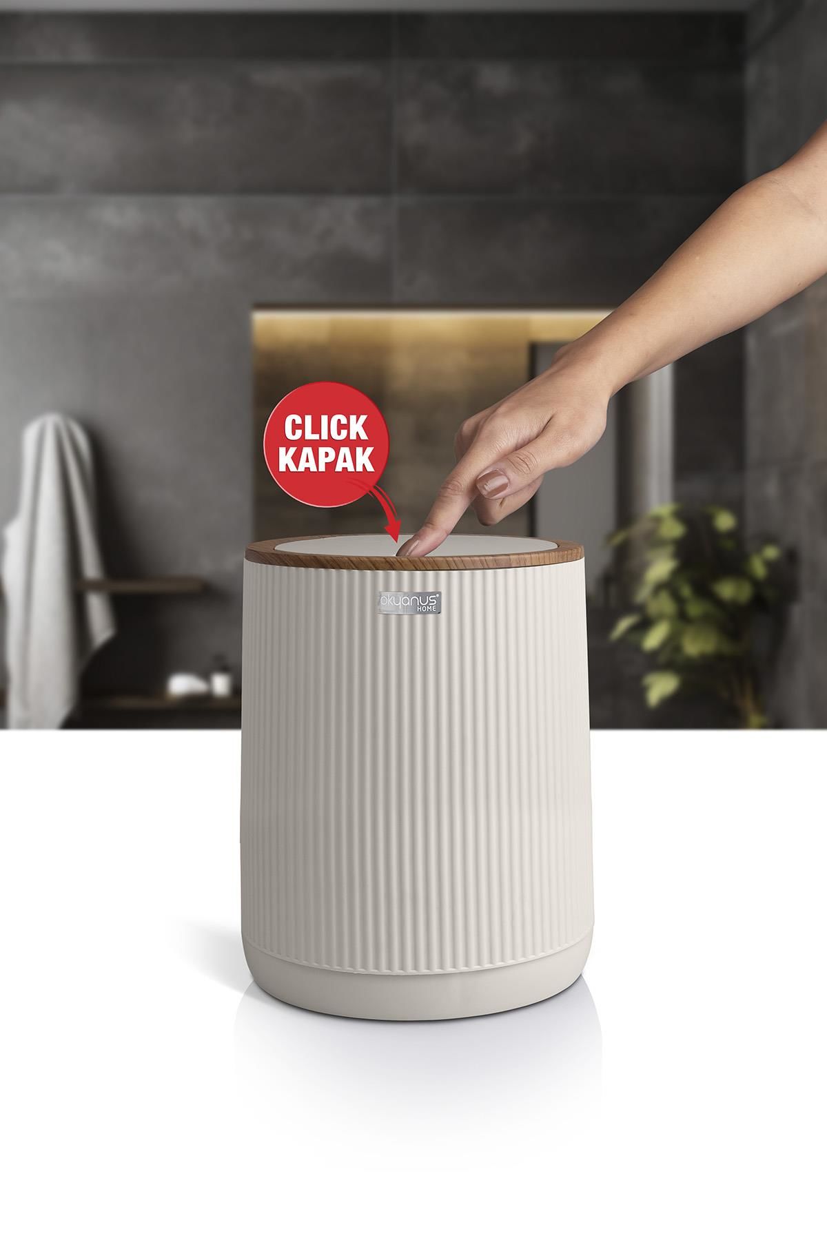 Okyanus Home Nida Bej Ahşap Desenli Eko Çöp Kovası