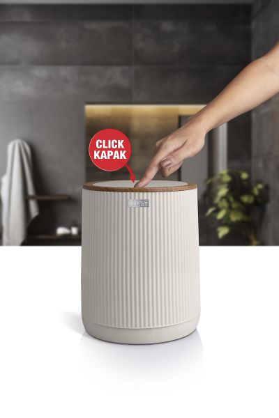 Okyanus Home Nida Bej Ahşap Desenli Eko Çöp Kovası