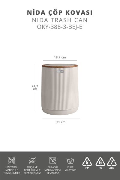 Okyanus Home Nida Bej Ahşap Desenli Eko Çöp Kovası