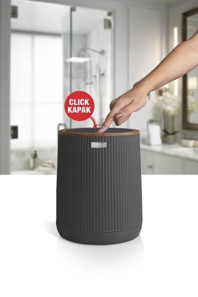 Okyanus Home Nida Antrasit Ahşap Desenli Eko Çöp Kovası