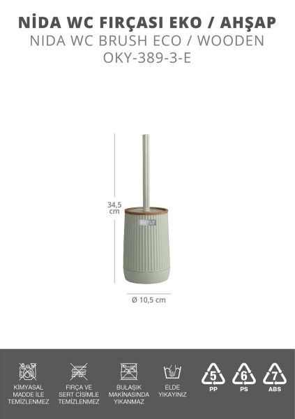 Okyanus Home Nida Yeşil Ahşap Desenli Eko Wc Fırçalık