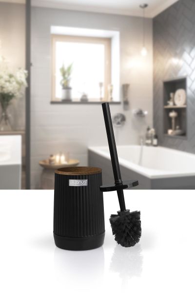 Okyanus Home Nida Siyah Ahşap Desenli Eko Wc Fırçalık