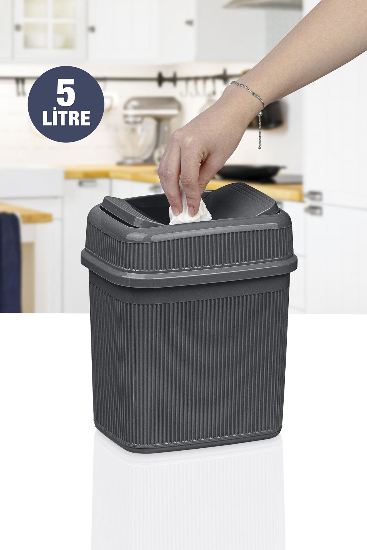 Okyanus Home Antrasit 5 lt Fitilli Çöp Kovası