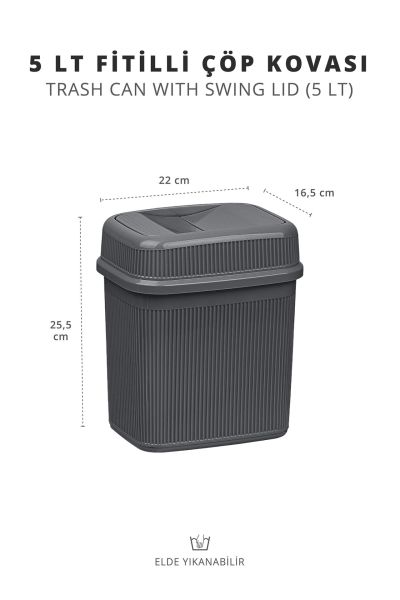 Okyanus Home Antrasit 5 lt Fitilli Çöp Kovası
