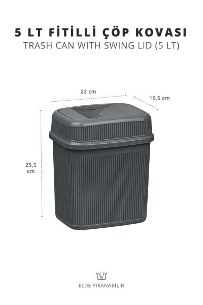 Okyanus Home Antrasit 5 lt Fitilli Çöp Kovası