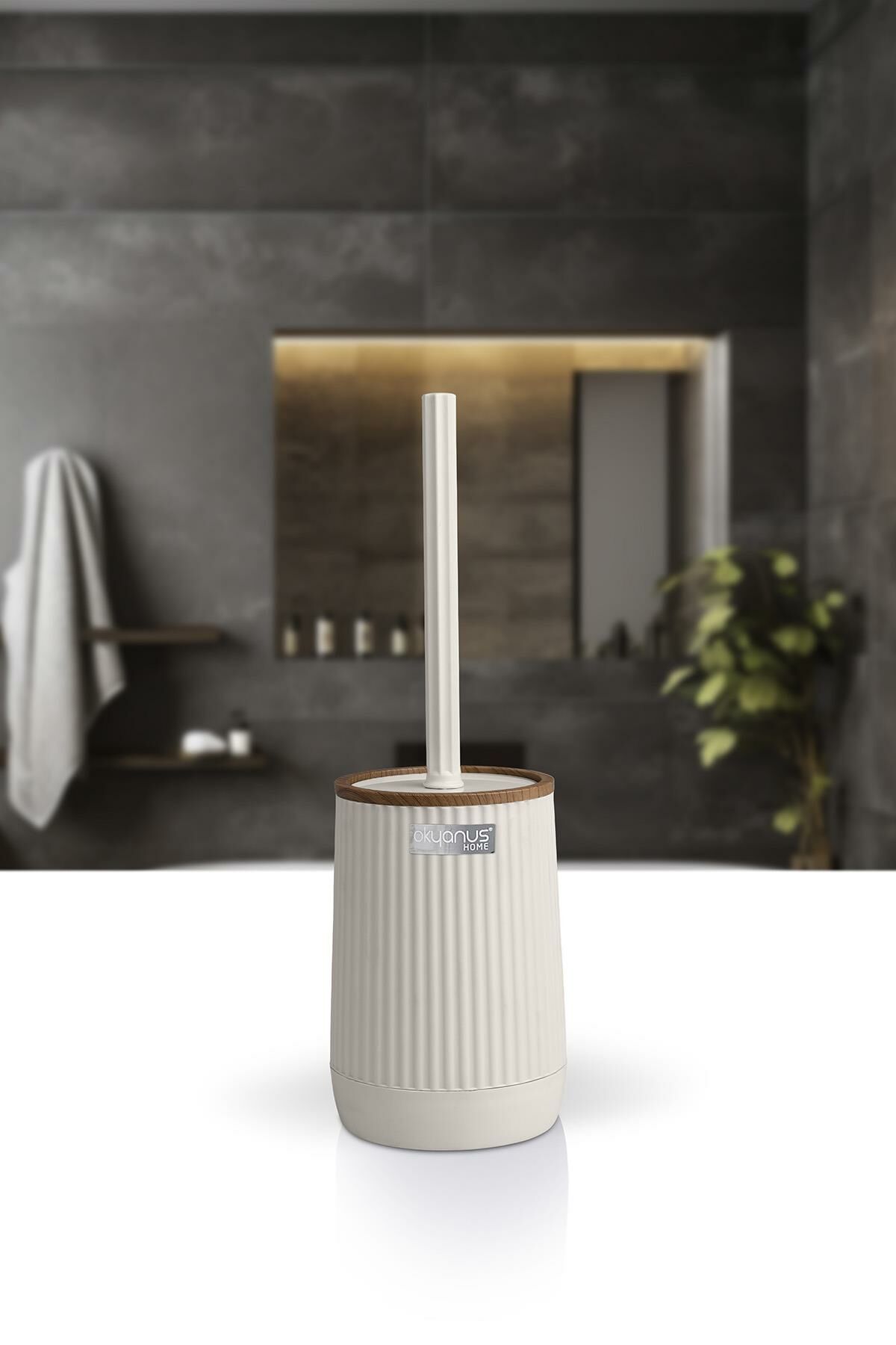 Okyanus Home Nida Bej Ahşap Desenli Eko Wc Fırçalık