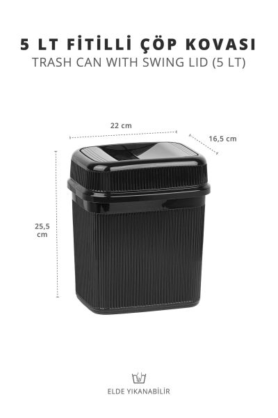 Okyanus Home Siyah 5 lt Fitilli Çöp Kovası