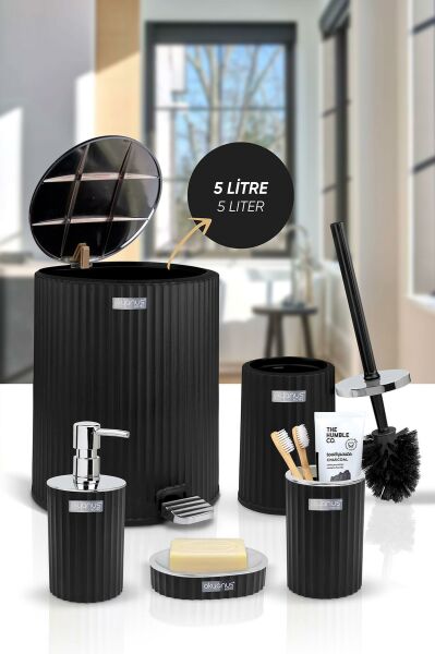 Okyanus Home Coliseum Siyah Kromlu İç Kovalı Pedallı 5'li Banyo Seti