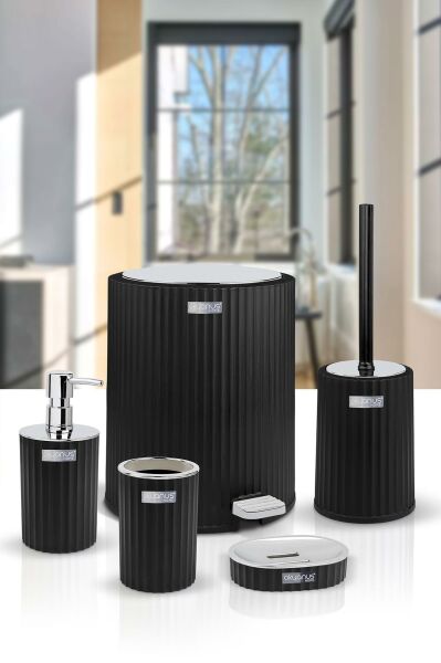 Okyanus Home Coliseum Siyah Kromlu İç Kovalı Pedallı 5'li Banyo Seti