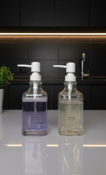 Okyanus Home Beyaz Pompalı İkili Kare Cam Sıvı Sabunluk 500ml