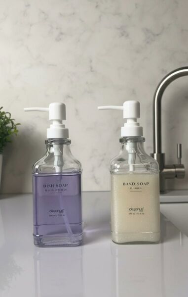 Okyanus Home Beyaz Pompalı İkili Kare Cam Sıvı Sabunluk 500ml