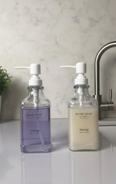 Okyanus Home Beyaz Pompalı İkili Kare Cam Sıvı Sabunluk 500ml