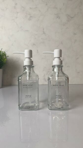 Okyanus Home Beyaz Pompalı İkili Kare Cam Sıvı Sabunluk 500ml