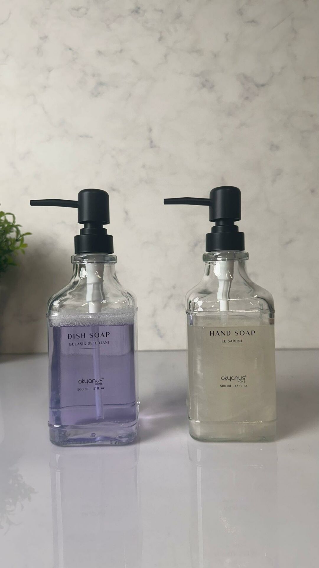 Okyanus Home Siyah Pompalı İkili Kare Cam Sıvı sabunluk 500ml