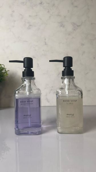 Okyanus Home Siyah Pompalı İkili Kare Cam Sıvı sabunluk 500ml