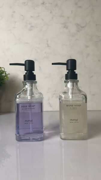 Okyanus Home Siyah Pompalı İkili Kare Cam Sıvı sabunluk 500ml