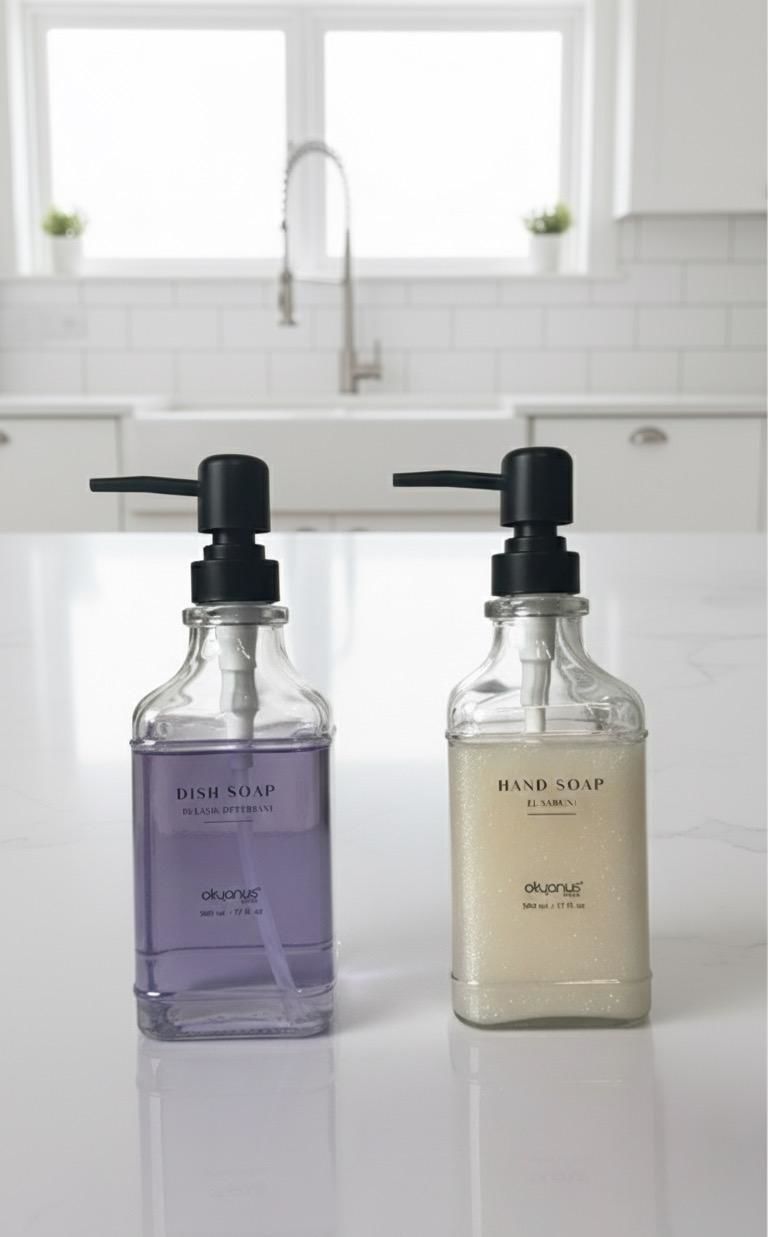 Okyanus Home Siyah Pompalı İkili Kare Cam Sıvı sabunluk 500ml