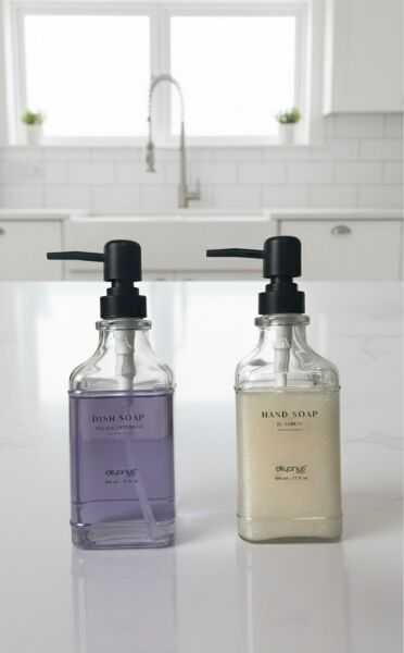 Okyanus Home Siyah Pompalı İkili Kare Cam Sıvı sabunluk 500ml