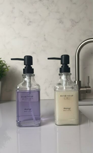 Okyanus Home Siyah Pompalı İkili Kare Cam Sıvı sabunluk 500ml