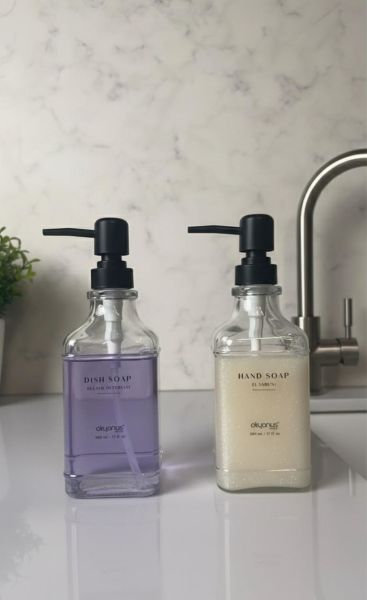 Okyanus Home Siyah Pompalı İkili Kare Cam Sıvı sabunluk 500ml