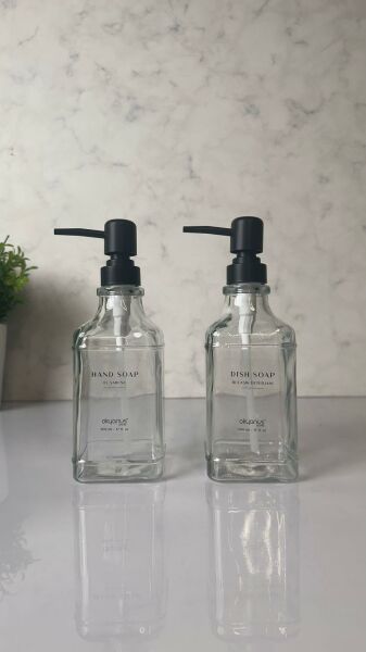 Okyanus Home Siyah Pompalı İkili Kare Cam Sıvı sabunluk 500ml