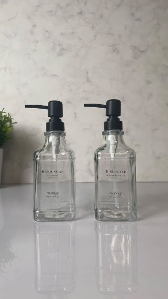 Okyanus Home Siyah Pompalı İkili Kare Cam Sıvı sabunluk 500ml