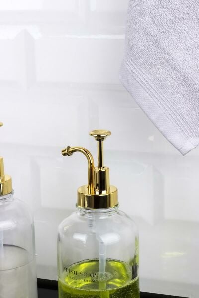 Okyanus Home Altın Pompalı İkili Yuvarlak Cam Sıvı Sabunluk 500ml
