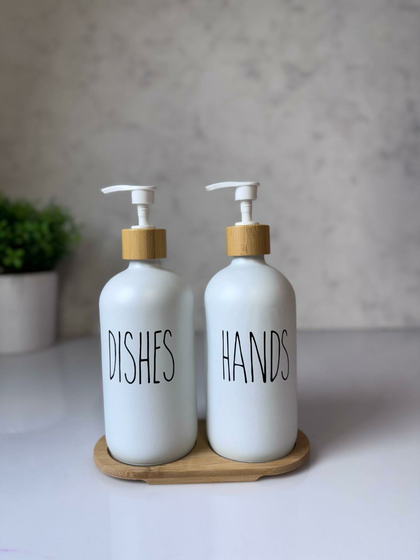 Okyanus Home Bambu Standlı İkili Beyaz Cam Sıvı Sabunluk 500ml