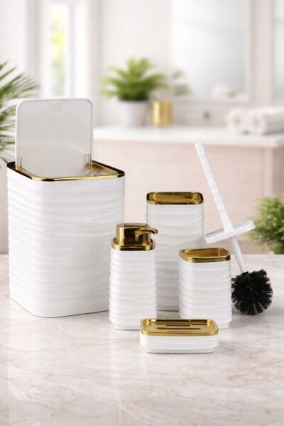 Okyanus Home Luna Gold Serisi Beyaz Kare 5'li Banyo Seti