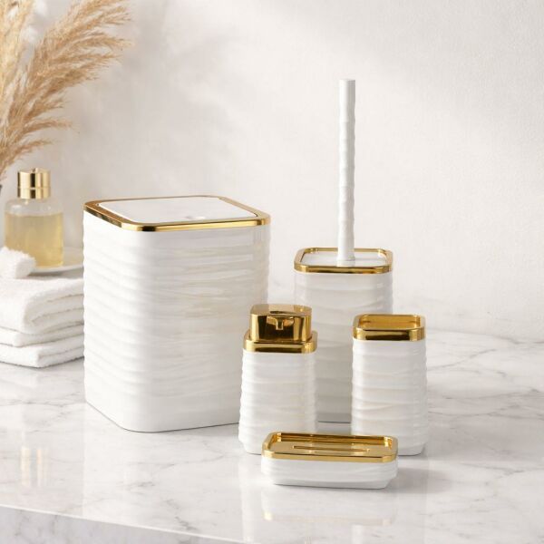 Okyanus Home Luna Gold Serisi Beyaz Kare 5'li Banyo Seti