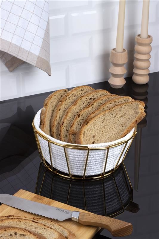 Okyanus Home Beyaz-Altın Detaylı Hasır Örme Şık Ekmeklik