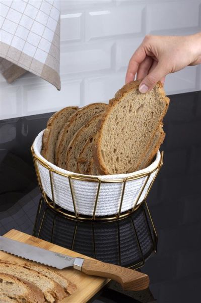 Okyanus Home Beyaz-Altın Detaylı Hasır Örme Şık Ekmeklik