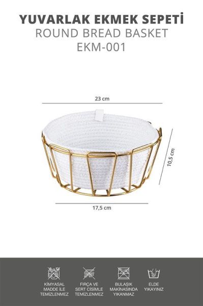 Okyanus Home Beyaz-Altın Detaylı Hasır Örme Şık Ekmeklik