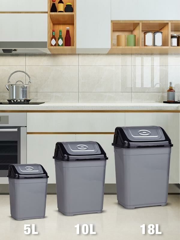 Okyanus Home 5-10-18 Litre Siyah-Gri 3'lü Çöp Kovası Seti