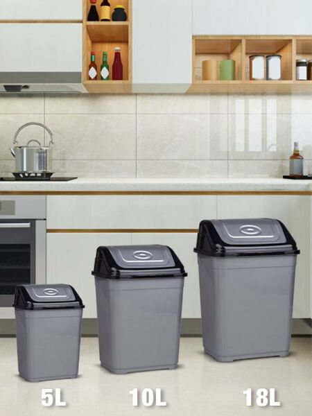 Okyanus Home 5-10-18 Litre Siyah-Gri 3'lü Çöp Kovası Seti