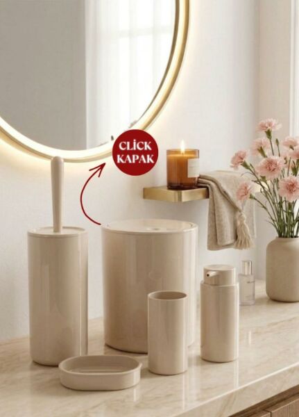 Okyanus Home Bej Yuvarlak 5'li Banyo Seti