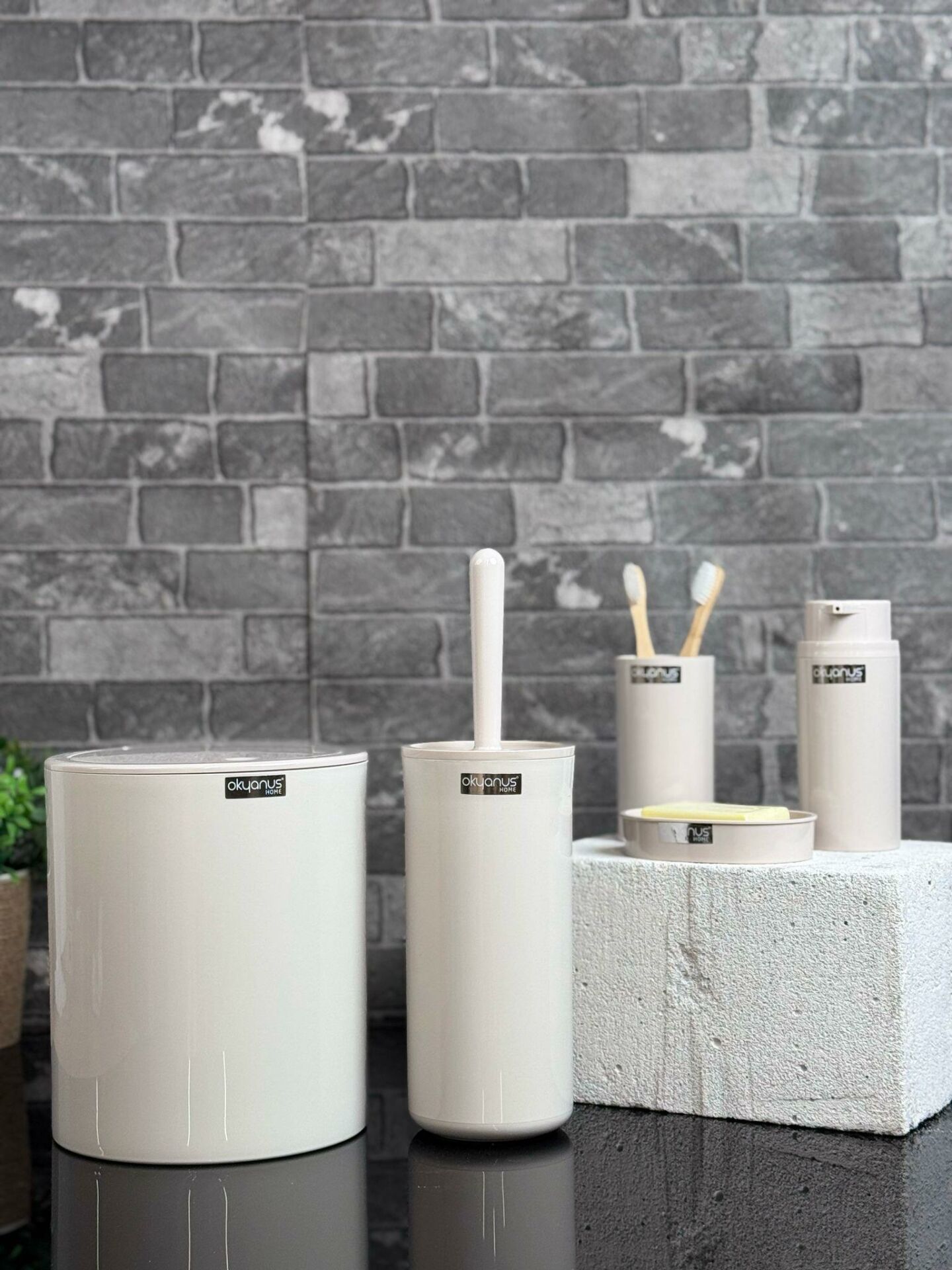 Okyanus Home Bej Yuvarlak 5'li Banyo Seti